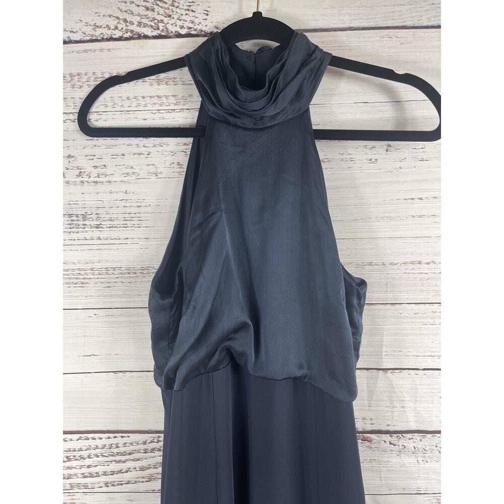 Cinq a Sept Dress Women's 8 Navy Halter Cowl Neck Silk Top Open Back Slit Gown - Picture 3 of 10
